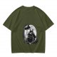 Olive t-shirt with Totoro and small spirits under full moon print