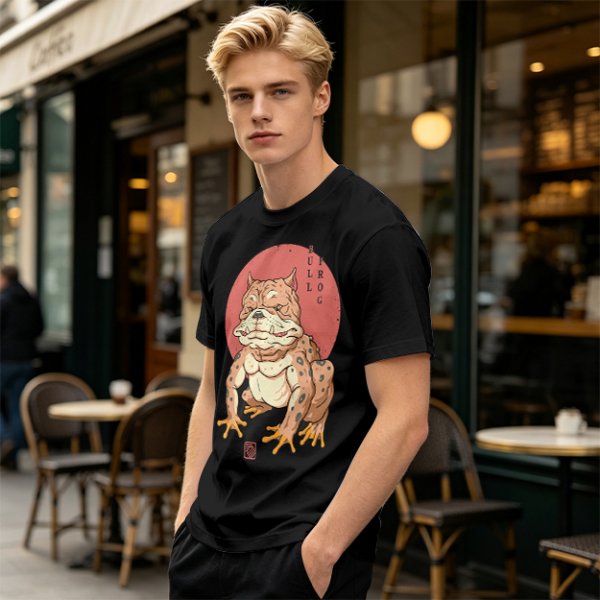 Olive Green T-Shirt With Bulldog Frog Hybrid Graphic Print