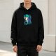 Black hoodie with anime character silhouette and wisteria floral art