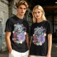 Olive T-Shirt With Maneki-Neko Sabertooth Cat And Crow Art