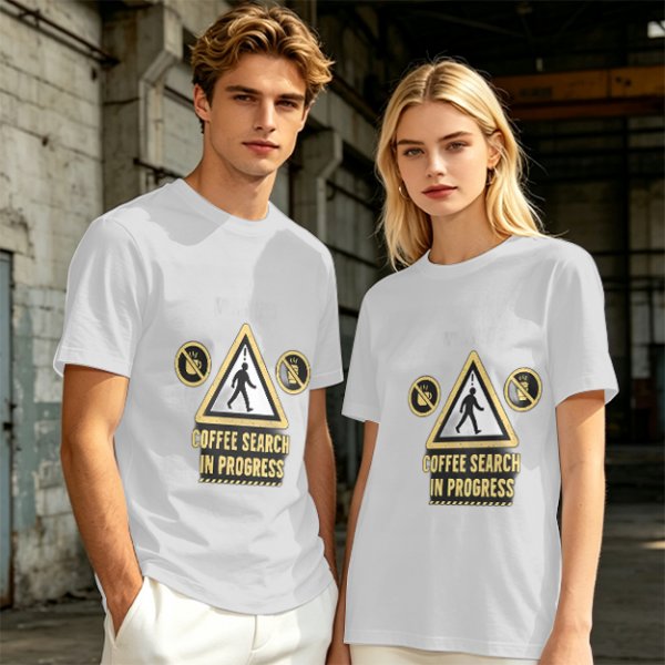 Olive T-Shirt With Coffee Search In Progress Warning Print