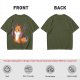 Olive T-shirt with a cute chainsaw squirrel graphic