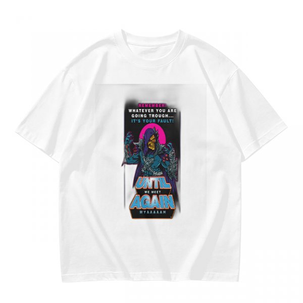 Olive graphic t-shirt with villain character and humorous text print