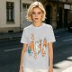 Olive T-Shirt With Playful Orange Cat Illustrations