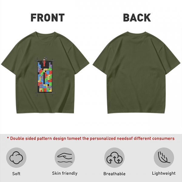 Olive T-Shirt With Tetris Block Character Print