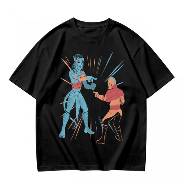 Olive T-shirt with Avatar Na'vi and Aang Pointing Meme Art