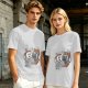 Olive T-Shirt with Retro Cartoon Coffee Cup Characters Graphic