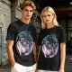 Olive T-Shirt with Yin Yang Dragon Floral Sun Moon Art