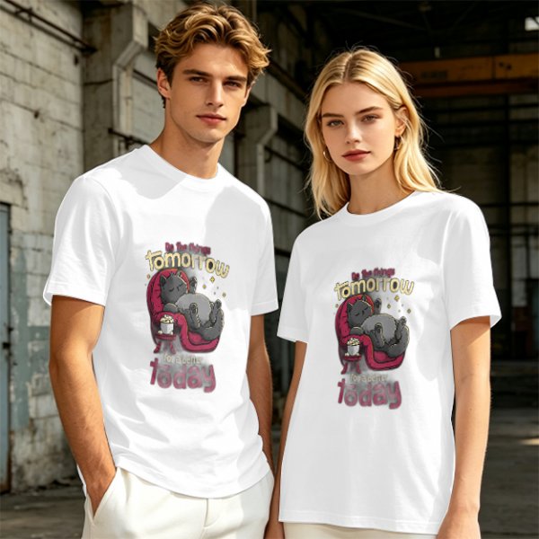 Olive T-Shirt With Relaxed Cat 'Tomorrow For A Better Today' Print