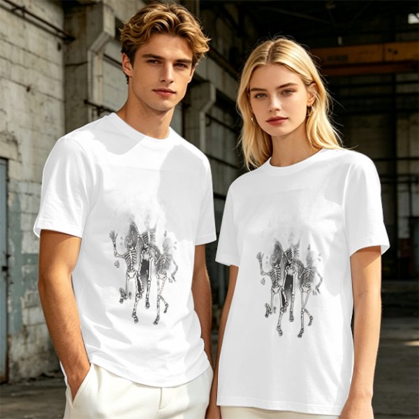 Olive T-shirt with Dancing Skeleton Graphic Print