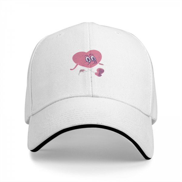 Black baseball cap with sad running pink heart graphic