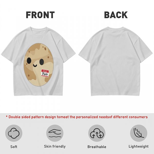 Olive T-Shirt With Cute Pluto Potato Character Graphic