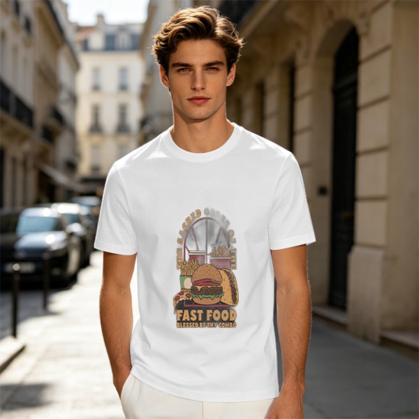 Olive T-Shirt With Sacred Fast Food Combo Graphic Print