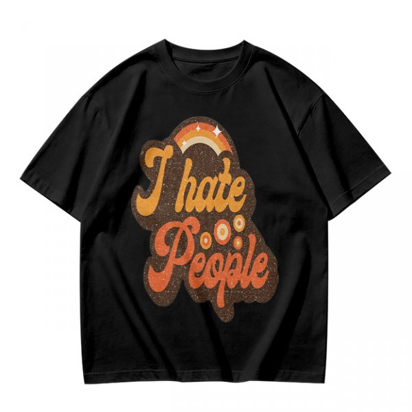 Olive Green Retro Graphic T-Shirt with "I Hate People" Print