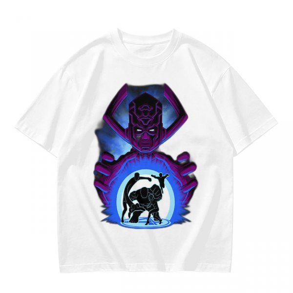 Olive T-Shirt Featuring Galactus Holding Silhouetted Superheroes