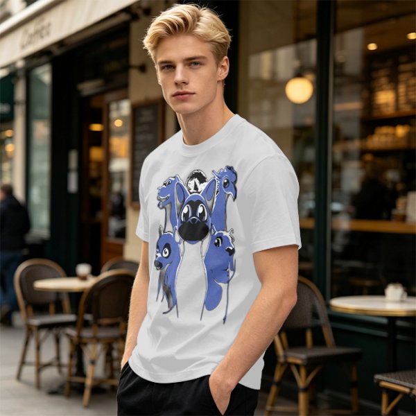 Olive T-Shirt With Blue Fantasy Animal Heads Graphic Print