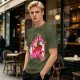 Olive green t-shirt with cute cats and love hearts graphic