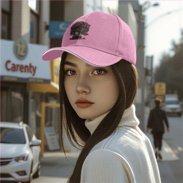 Black baseball cap with cat remote movie graphic print