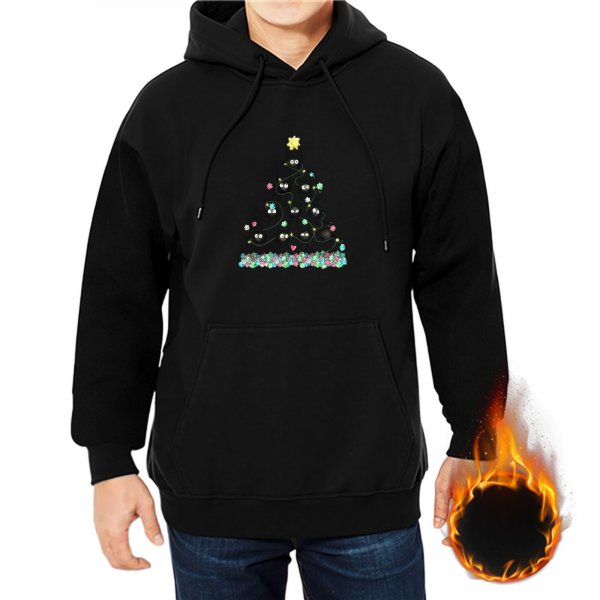 Black Hoodie With Decorated Christmas Tree Graphic