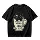 Olive T-Shirt With Black Cat In Coffee Cup 'Everything Is Pawsible With Coffee' Print