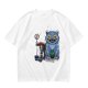Olive T-Shirt With Whimsical Blue Cat And Mushroom Figure Print