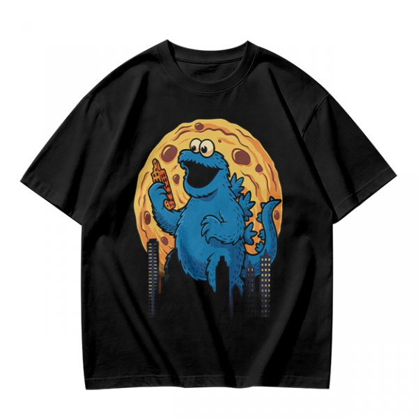 Olive T-Shirt Featuring Giant Cookie Monster Holding Cookie Against Moon