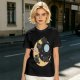 Olive T-Shirt With Black Cats On Crescent Moon Space Print