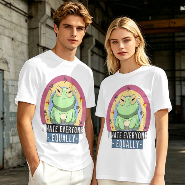 Olive T-Shirt With Grumpy Frog 'I Hate Everyone Equally' Print