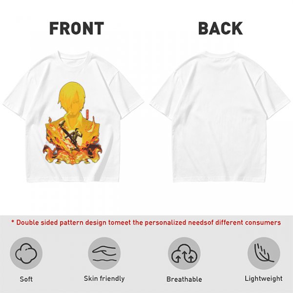 One Piece Sanji Fire Kick Graphic Olive T-Shirt