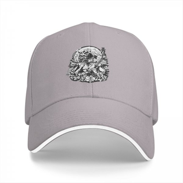 Black Baseball Cap With Japanese Oni Mask Floral Art Print