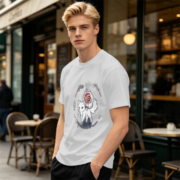 Olive T-Shirt With Chibi Princess Mononoke Wolf Rider Artwork