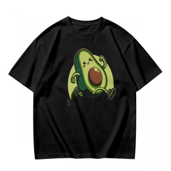 Olive Green T-Shirt with Cute Running Avocado Graphic