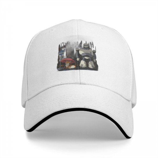 Black Baseball Cap With Robot And Mushroom Graphic Print