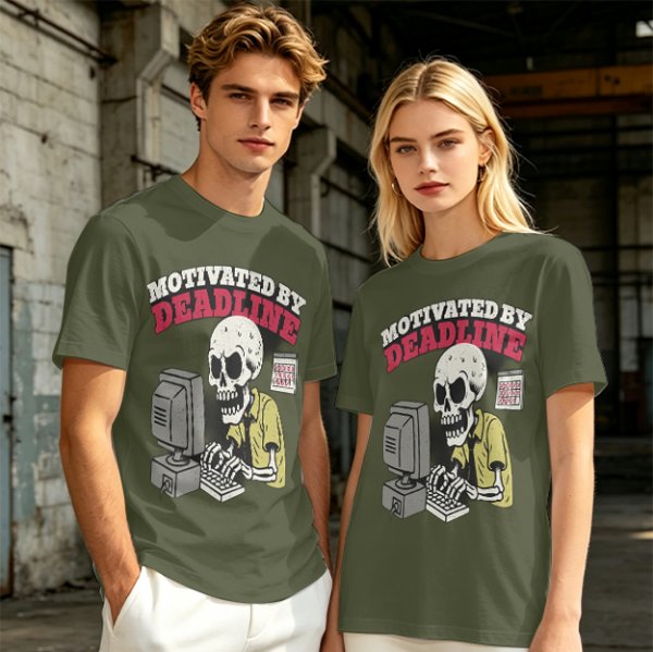Motivated by Deadline Skeleton Working at Computer T-Shirt