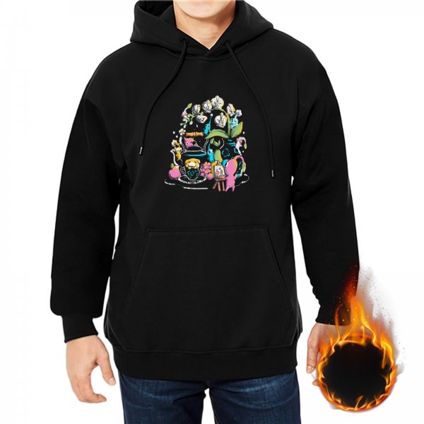 Black Hoodie With Whimsical Colorful Graphic Print