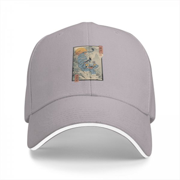 Black Baseball Cap with Ukiyo-e Style Blue Tiger Print