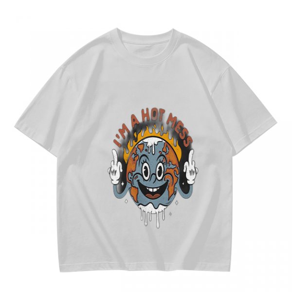 Olive t-shirt with 'I'm a Hot Mess' melting earth graphic
