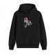 Black hoodie with stylized red and white beast graphic print