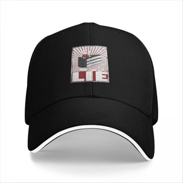 Black Baseball Cap With Cake Graphic And Lie Text Print