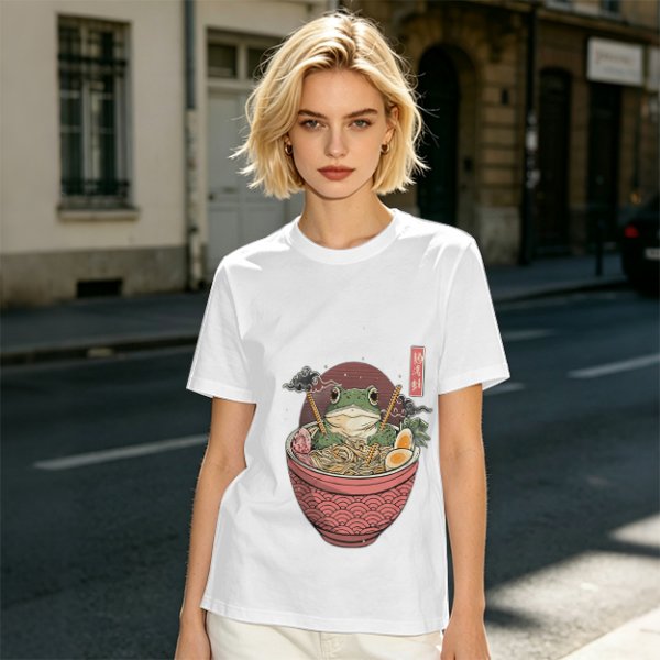Olive T-Shirt With Frog In Ramen Bowl Japanese Art Print
