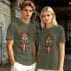 Olive T-Shirt with Tribal Warrior Mask and Horse Graphic Print