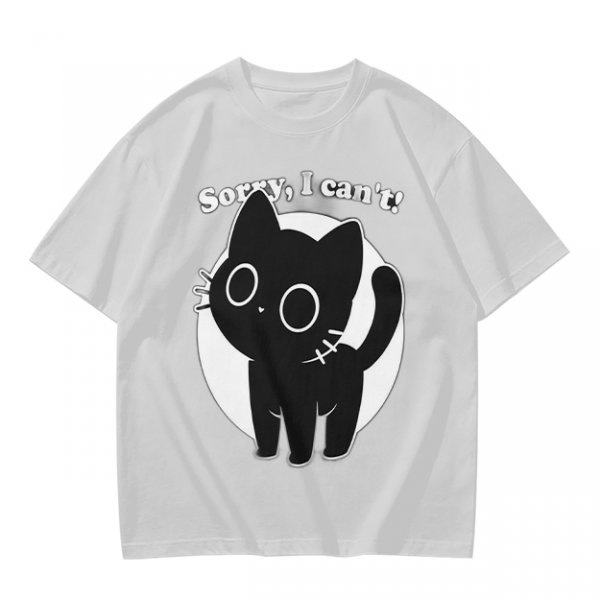 Olive T-Shirt With Sorry I Can't Black Cat Graphic Print
