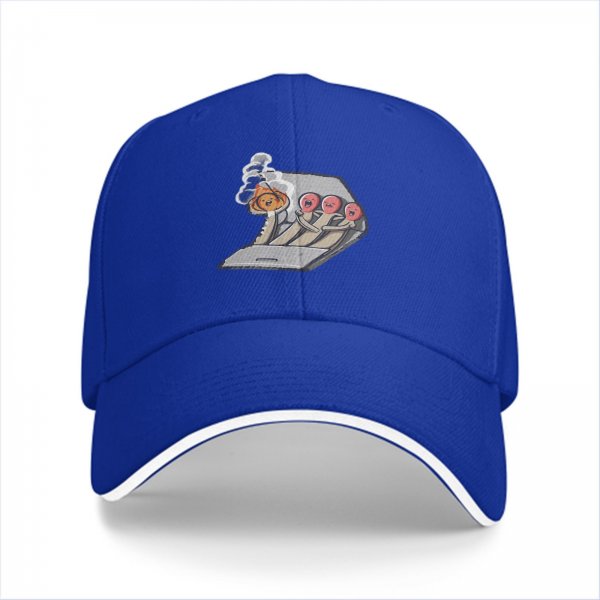 Black baseball cap with funny matchstick cartoon design