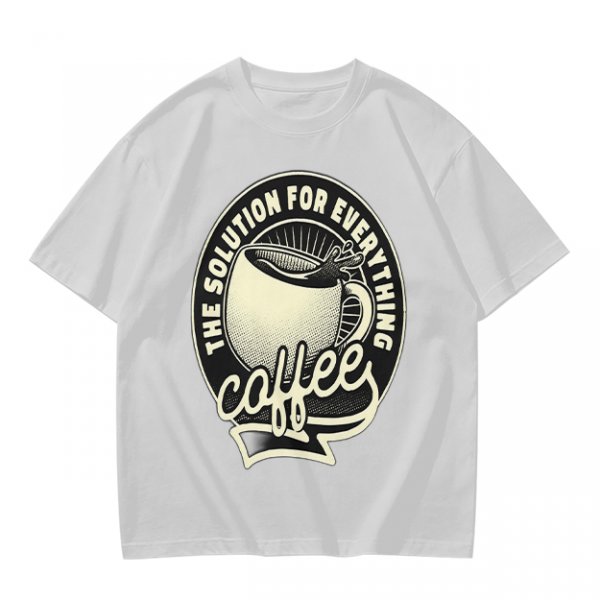Olive t-shirt with coffee themed 'the solution for everything' print