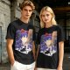 Olive T-Shirt With Witch Anime Girl and Cat Silhouette Print
