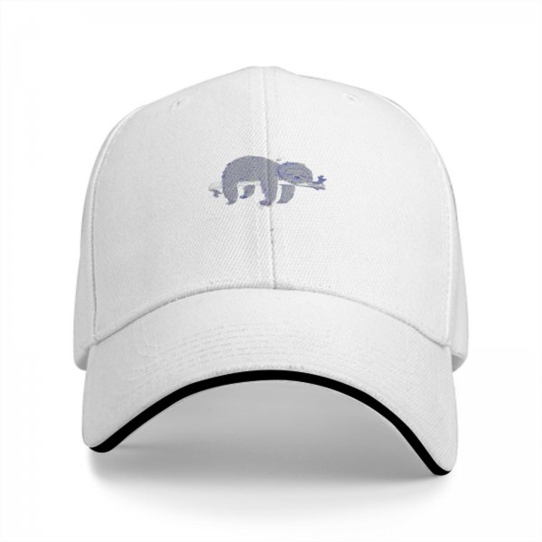 Black baseball cap with embroidered sloth holding a branch