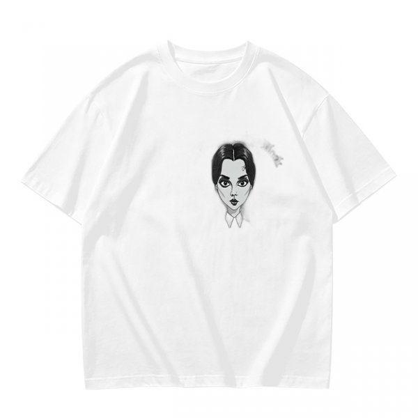 Oversized Olive T-Shirt With Wednesday Addams Portrait Print