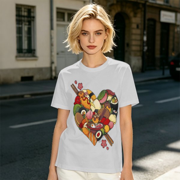 Olive T-Shirt With Heart Shaped Sushi Food Art Print