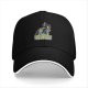 Black baseball cap with colorful cat graphic and Evil Girls text