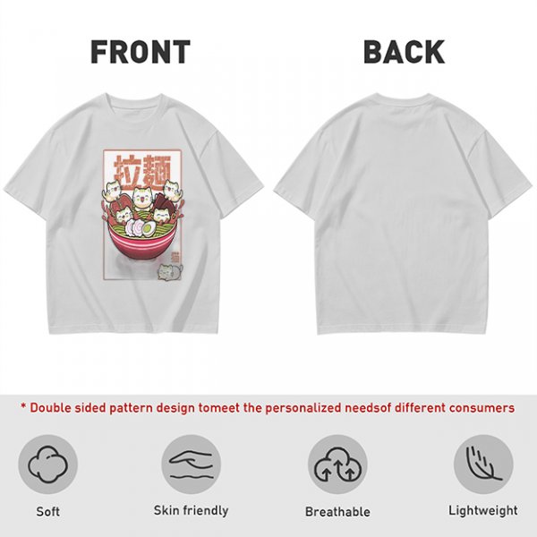 Olive T-Shirt With Cute Ramen Cat Bowl Graphic Print
